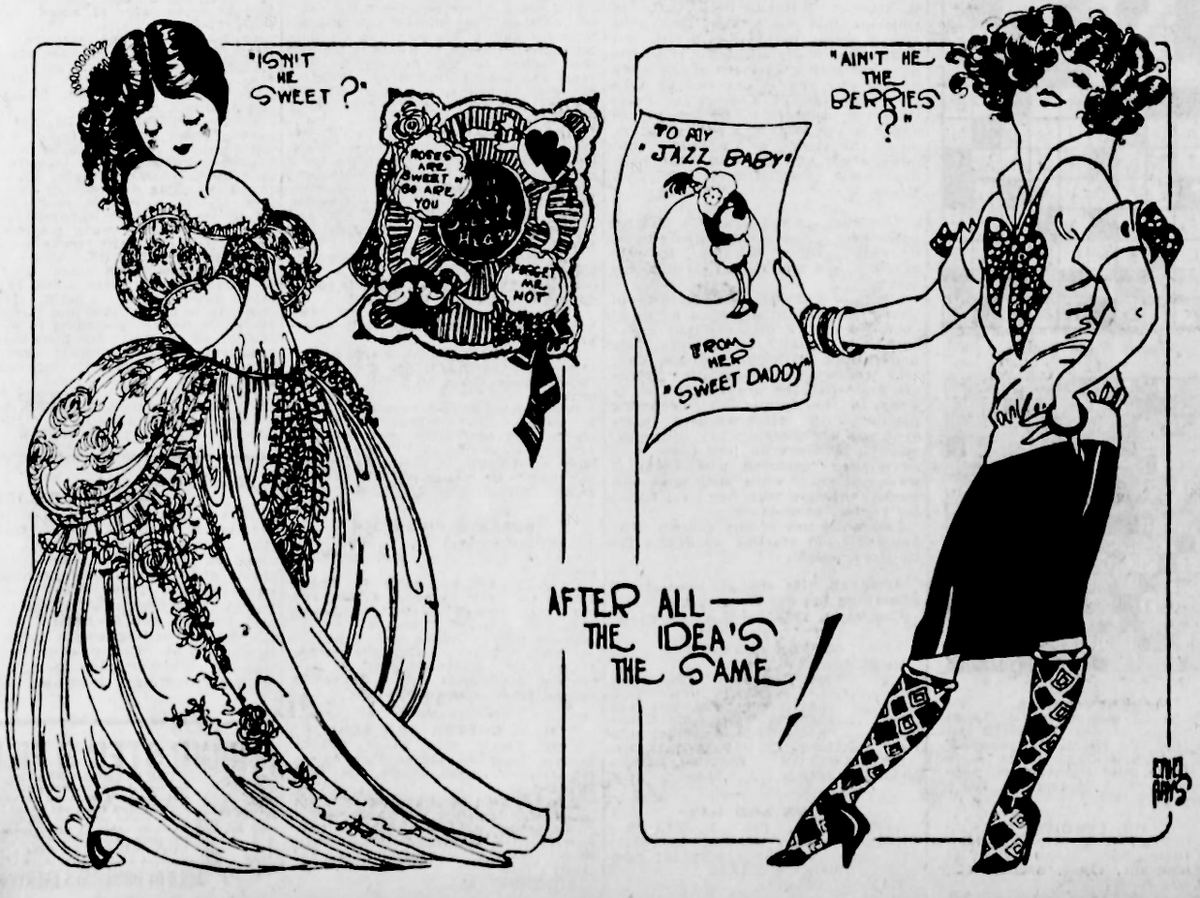wikivictorian's tweet photo. Illustration by American cartoonist Ethel Hays, Reading Times, Pennsylvania, February 14, 1925 https://t.co/fKvVc7Q0Pk