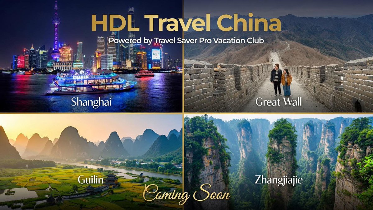 HDLPremiertravl's tweet photo. 🇨🇳 HDL Travel China

🐉🏯 COMING VERY SOON 🏯🐉

HDL Premier Travel is getting ready to bring you an incredible China Adventure, powered by Travel Saver Pro Vacation Club! ✈️✨

#HDLPremierTravel #HDLTravel #China #VisitChina #Shanghai #GreatWall #Guilin #Zhangjiajie https://t.co/zYYTUgq0TN