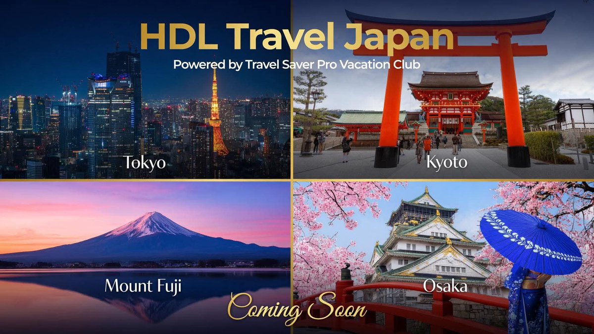 HDLPremiertravl's tweet photo. 🇯🇵 HDL Travel Japan

🎌🌸 COMING VERY SOON 🌸🎌

HDL Premier Travel is about to take you on an unforgettable Japan Adventure, powered by Travel Saver Pro Vacation Club! ✈️✨

#HDLPremierTravel #HDLTravel #Japan #VisitJapan #Tokyo #Kyoto #MountFuji #Osaka #TravelSaverPro https://t.co/tuaBdE08bt