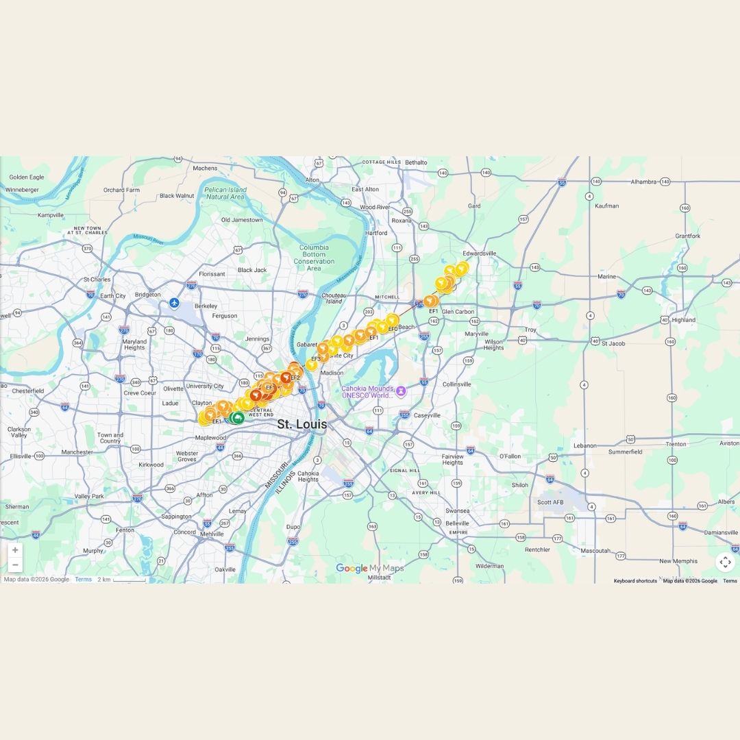 geoawesome_dgtl's tweet photo. Satellite imagery and aerial photography revised the St. Louis tornado story a full year later - two tornadoes, not one, and 1.8 miles wide - the widest in city history. 🌪️🛰️
Read more: https://t.co/O2EdM2QcyZ
#Geoawesome #Tornado #RemoteSensing #WeatherScience https://t.co/NK5h9CsOIf