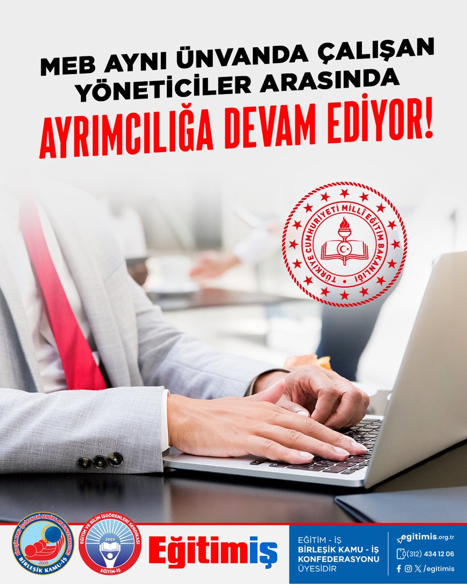 egitimisorg's tweet photo. Milli Eğitim Bakanlığı, 11 Temmuz 2026 tarihli Resmî Gazete’de yayımlanan Cumhurbaşkanı Kararı ile bir kez daha hukuku ve eşitliği hiçe saymıştır.

Eğitim ve Öğretim Hizmetleri Sınıfından (EÖH) il milli eğitim müdürlüğü müdür yardımcılığına, ilçe milli eğitim müdürlüğüne müdürleri ve şube müdürlüğüne geçiş yapanlara ek özel hizmet tazminatı ödenirken, Genel İdare Hizmetleri (GİH) ve Teknik Hizmetleri Sınıfından (THS) den geçerek şube müdürü olanlar bu haktan mahrum bırakılmıştır."

Aynı kurumda, aynı sorumlulukla, aynı ünvanla çalışan eğitimciler arasında sınıf ayrımcılığı yapılması Anayasa’nın eşitlik ilkesine açıkça aykırıdır. Bu karar, eğitim yönetimini güvencesizleştirmekte ve adaletsizliği kurumsallaştırmaktadır.

Eğitim-İş olarak; bu hukuksuz uygulamaya karşı idari ve hukuki tüm yolları kullanacağımızı kamuoyuna ilan ediyoruz.

MERKEZ YÖNETİM KURULU