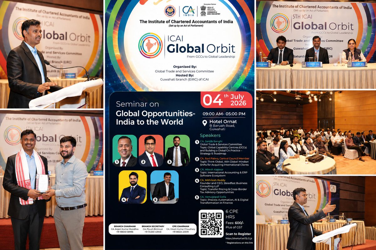 VnV_CA's tweet photo. CA Venugopal Gella, Founding Partner, Venu & Vinay, delivered a session on Process Automation, AI & Digital Transformation in Finance at the 5th ICAI Global Orbit Summit in Guwahati. He emphasized building scalable, paperless CA firms through AI while reinforcing that professional judgement always remains with the CA. #AI #ICAI #DigitalTransformation #CA