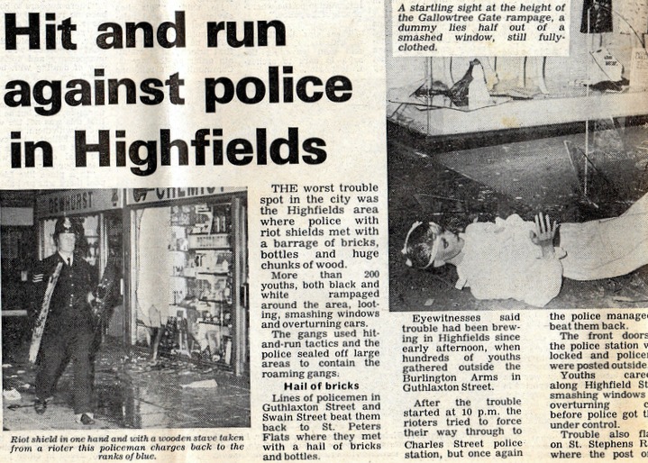 wrkclasshistory's tweet photo. #OtD 11 Jul 1981 an anti-racist picket of the office of the solicitor of a notorious Nazi gun-runner in Leicester, England, turned into an anti-police riot as local men and women, Black and white, hurled bricks and petrol bombs at officers. https://t.co/CknLCHcPUE https://t.co/ogr047xxNi