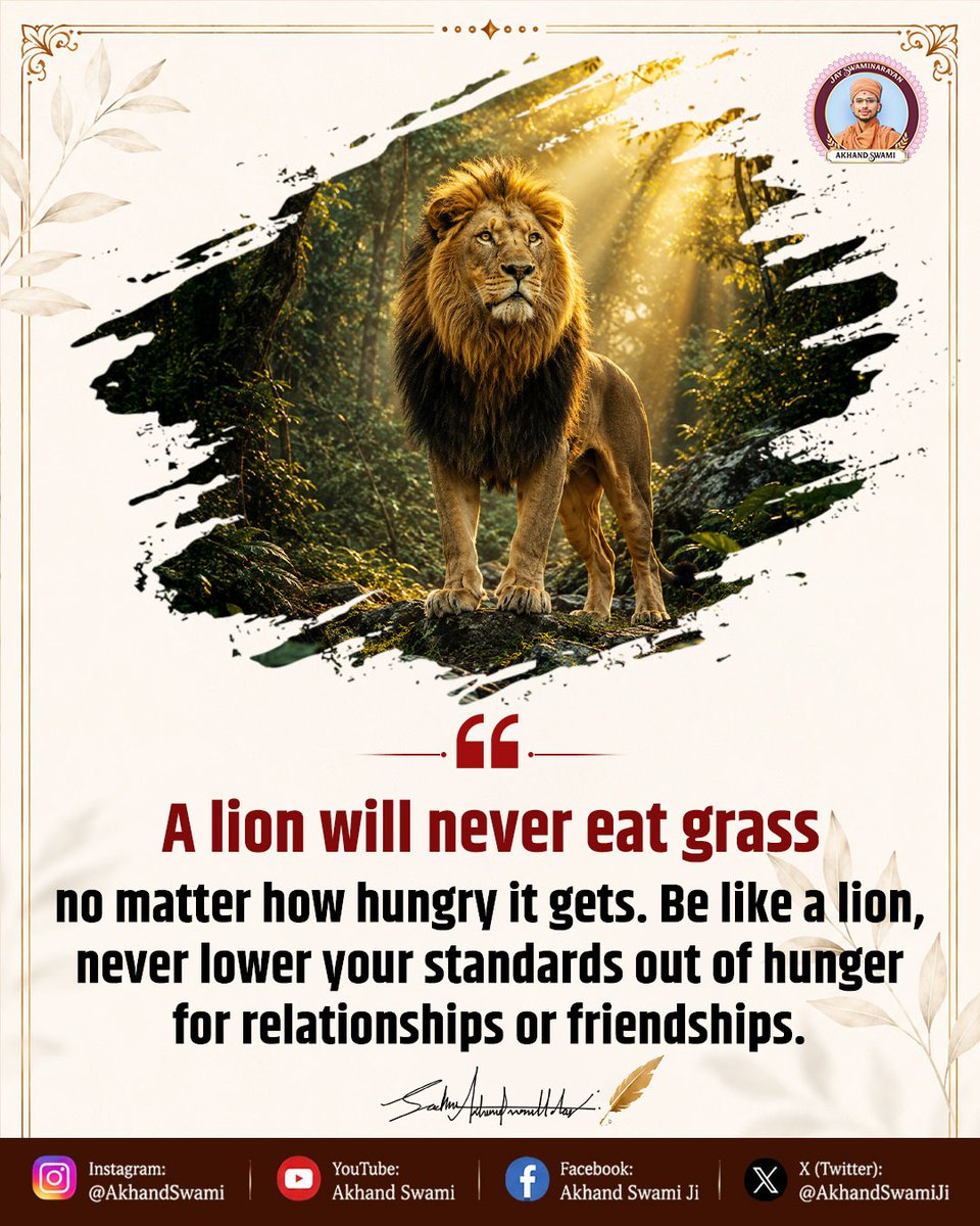 AkhandSwami's tweet photo. Stay true to your values. The right people will respect your standards—never settle out of loneliness.

#SelfRespect #InnerStrength #LifeWisdom #GrowthMindset #PositiveVibes #Motivation #LionMindset #SelfLove #Inspiration https://t.co/FQltilyv7G