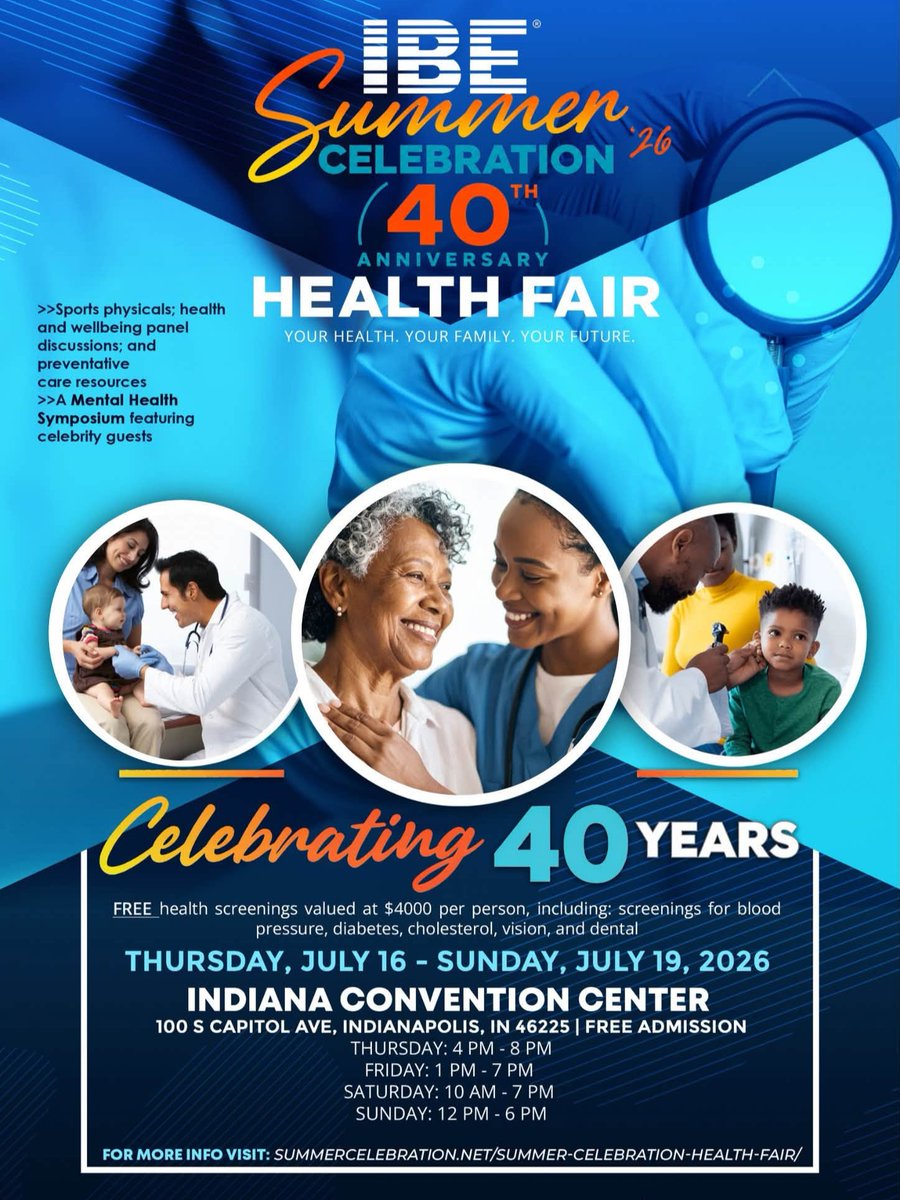 PraiseIndy's tweet photo. 💙 Join @PraiseIndy and Community Connection with Tina Cosby live from the Indiana Black Expo Summer Celebration Health Fair!

✔️ $4,000+ in FREE health screenings
✔️ Wellness resources
✔️ Community services

More: https://t.co/IvYSVKn8Lj https://t.co/ky0BOKwY8X