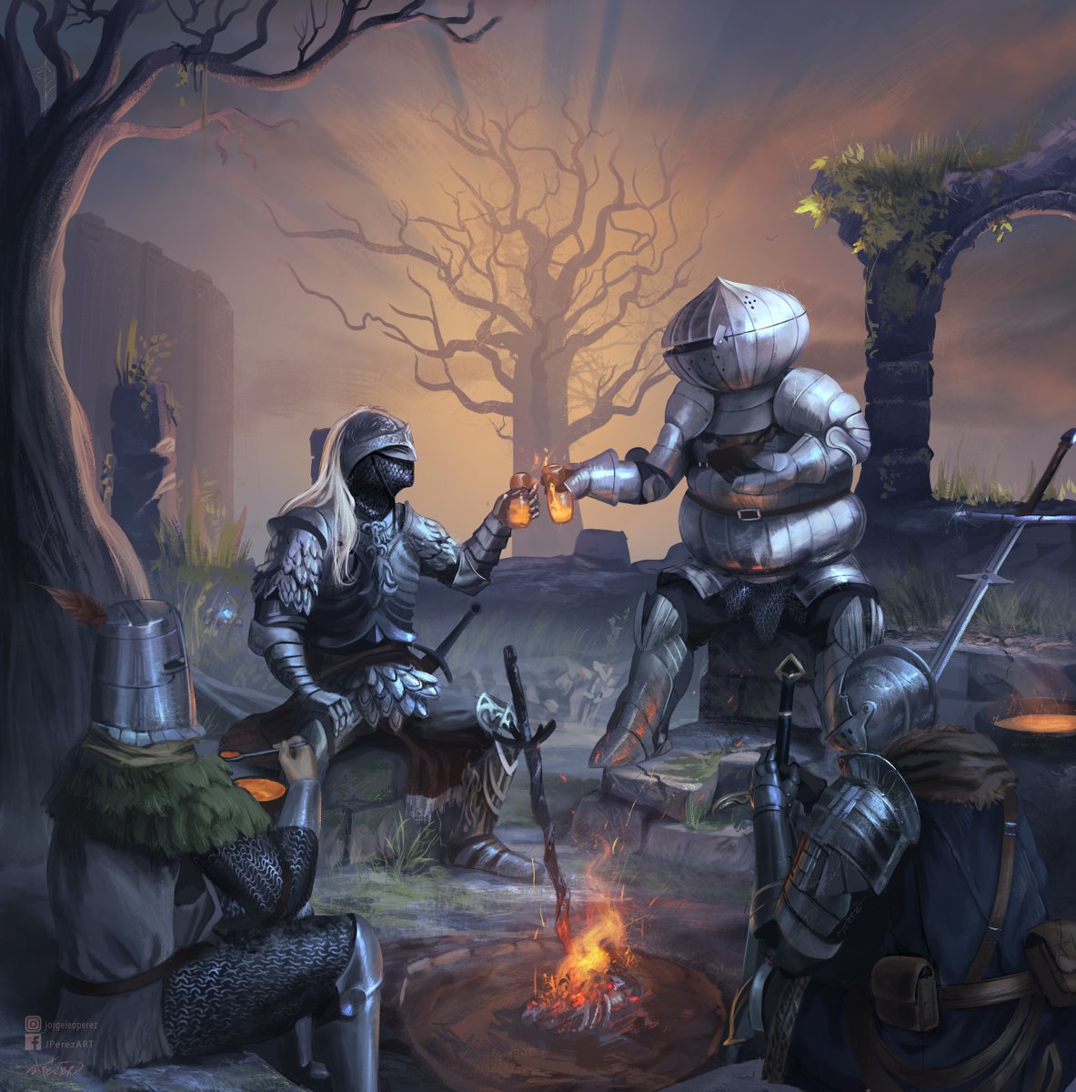 ArtShareHQ's tweet photo. 🔥 Fan art / Dark Souls x Elden Ring · "Bonfire Gathering"

— Ariamis Arts https://t.co/ZEczPqSwzm