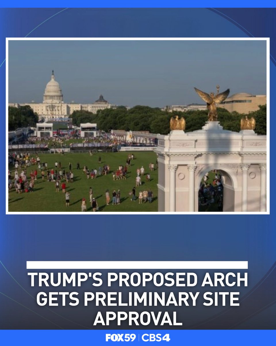 FOX59's tweet photo. President Donald Trump’s proposal to build a 250-foot triumphal arch in Virginia across the Potomac River from Washington, D.C., recently cleared an initial federal review. https://t.co/cPg02esdeA https://t.co/FarZQbouzl
