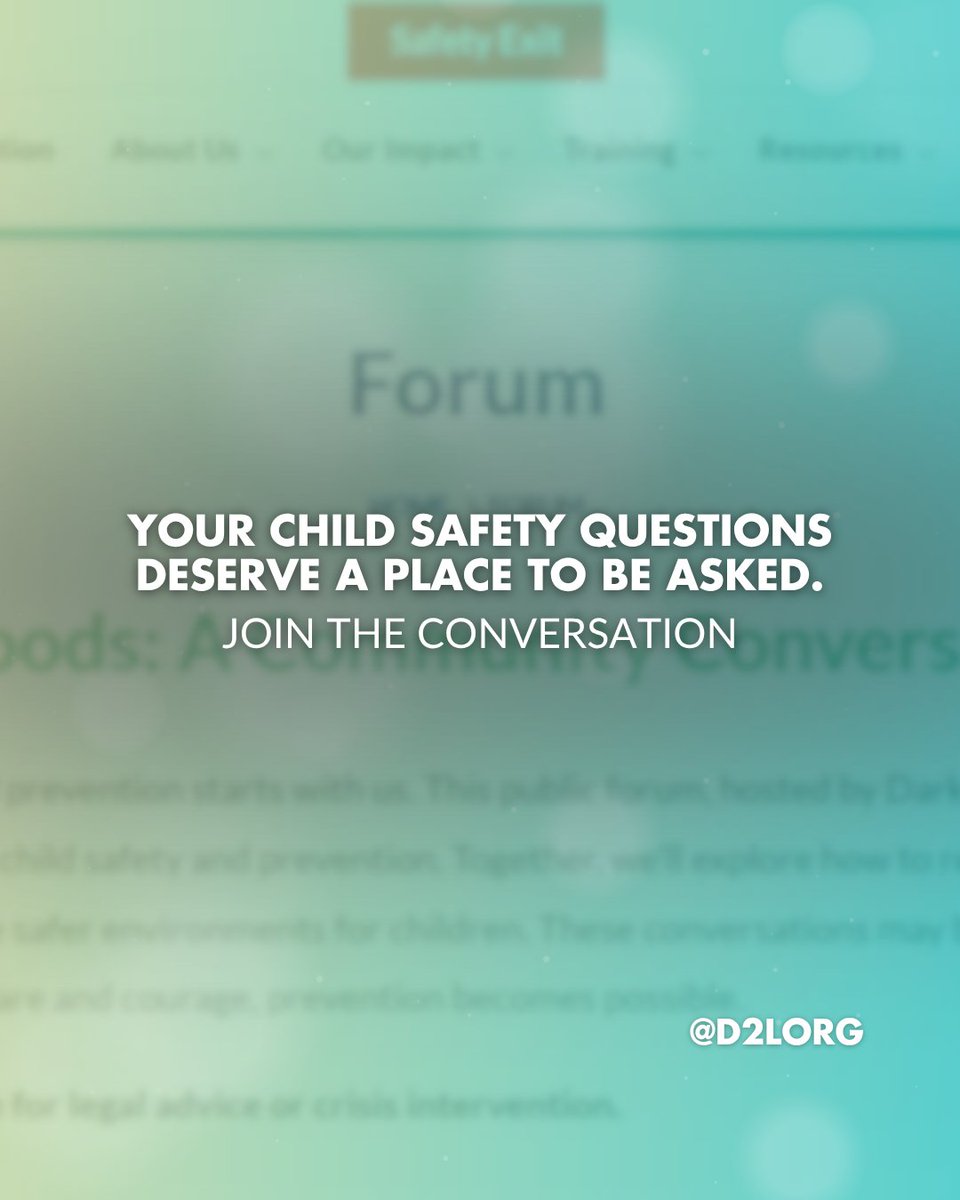 Darkness2Light's tweet photo. Have a child safety question?

You're not the only one.

Our new community forum is a place to ask questions, explore resources, and learn alongside others committed to protecting children.

Join the conversation: https://t.co/rOE5iXqkAS 💙 https://t.co/P44swoSWSa