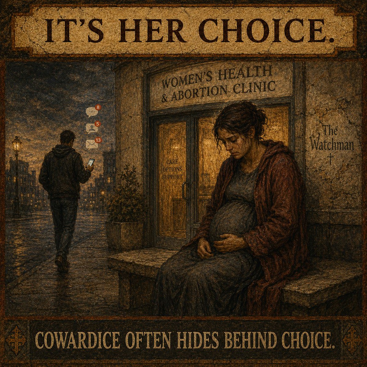TheWatchmanHQ's tweet photo. COWARDICE OFTEN HIDES BEHIND CHOICE. https://t.co/O34UATMC9M