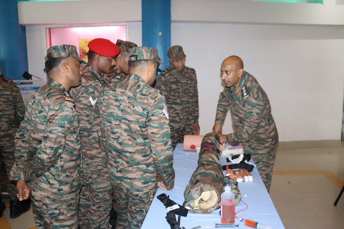 dgafms_mod's tweet photo. The Yodha Rakshak Combat Casualty Care (YRCCC) module equipped over 250 troops deployed in the forward areas of Pithoragarh with critical battlefield lifesaving skills through intensive hands-on training integrated with sub-unit battle drills and realistic combat scenarios. Conducted by 161 #MilitaryHospital and the Field Hospital under the guidance of MG(Med), Uttar Bharat Area, the initiative reinforces the principle that every soldier is a potential lifesaver, enhancing battlefield survivability, operational readiness, and the ability to save lives during the golden hour. 

@adgpi
@indiannavy
@IAF_MCC 
@HQ_IDS_India 
@SpokespersonMoD
@suryacommand  
@PIB_India
@UBArea_IA

#DGAFMS
#AMC