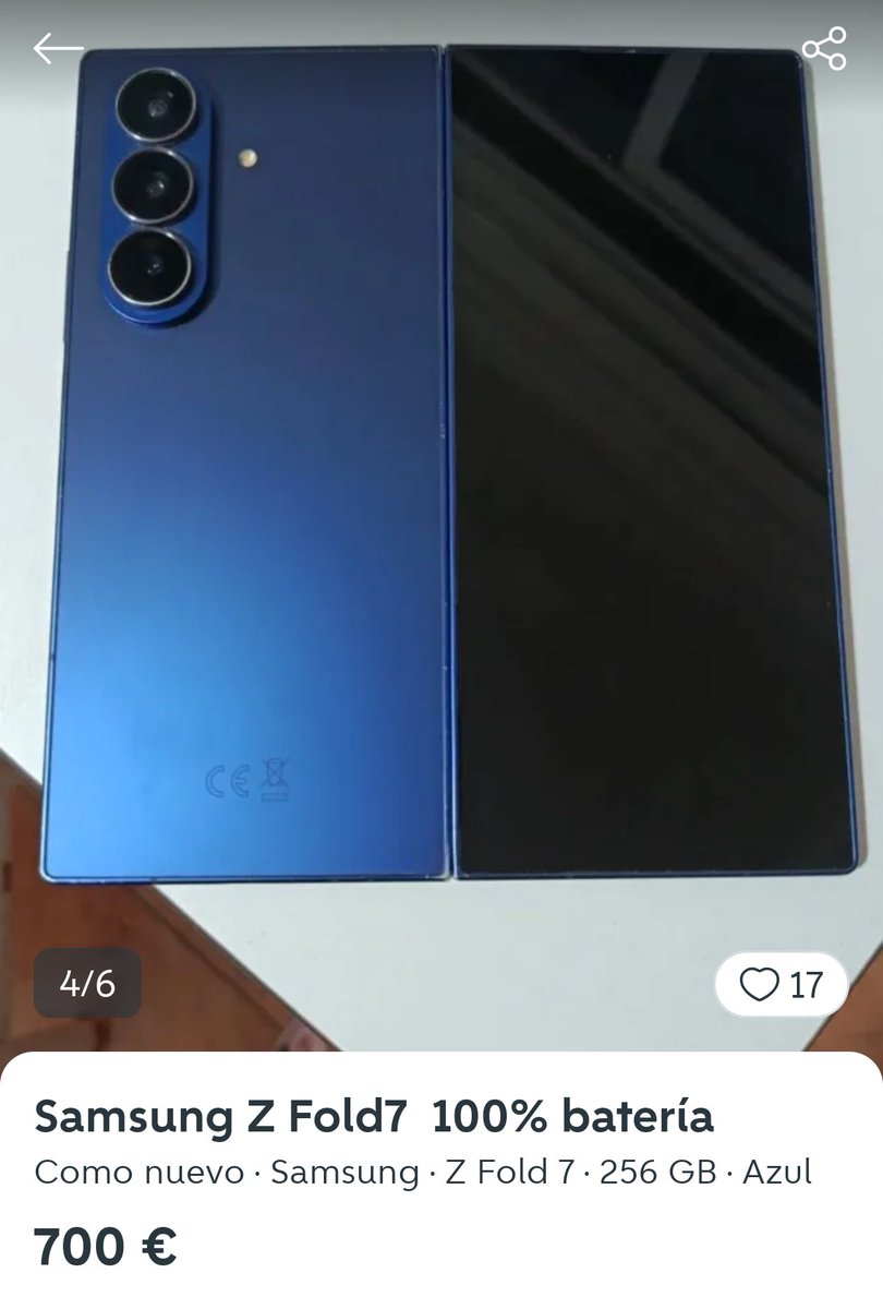 aPerezYT's tweet photo. Hace menos de un año el Fold 7 costaba unos 2100€, hoy ya los tienes por decenas entre los 700-800€. ¿Este tipo de móviles son de los que más se devalúan? Yo creo que sí https://t.co/ZpYHWCFtBw