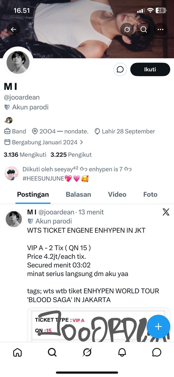 ice_bluee3's tweet photo. ⚠️help qrt/report⚠️SCAMMER TIKET ENHYPEN WORLD TOUR "BLOOD SAGA" ⚠️

TEMEN GUA KENA SCAM TIKET KONSER ENHYPEN "BLOOD SAGA JKT" DARI AKUN @jooardean 

NO REK 1190012356315 atas nama SABILLA DELLA HACDIS (MANDIRI)

MAAP KLO THREAD INI BERANTAKAN GUYS #scam https://t.co/8ETh83MLMo