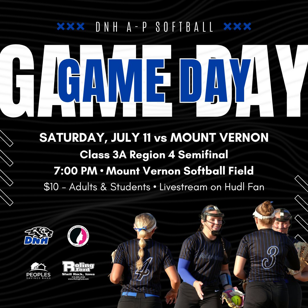 DNHSchools's tweet photo. DNH-AP softball has advanced to the Class 3A Region 4 Semifinal game against Mount Vernon!
📅 July 11
🕖 7:00pm
📍 Mount Vernon Softball Field
🎟️ $10 - Adults & Students
🔗 https://t.co/fDCqniCgP4
🖥️ Livestream: https://t.co/juy8K02jB6
#rollblue #DNHDriven https://t.co/URSMjnNEf5