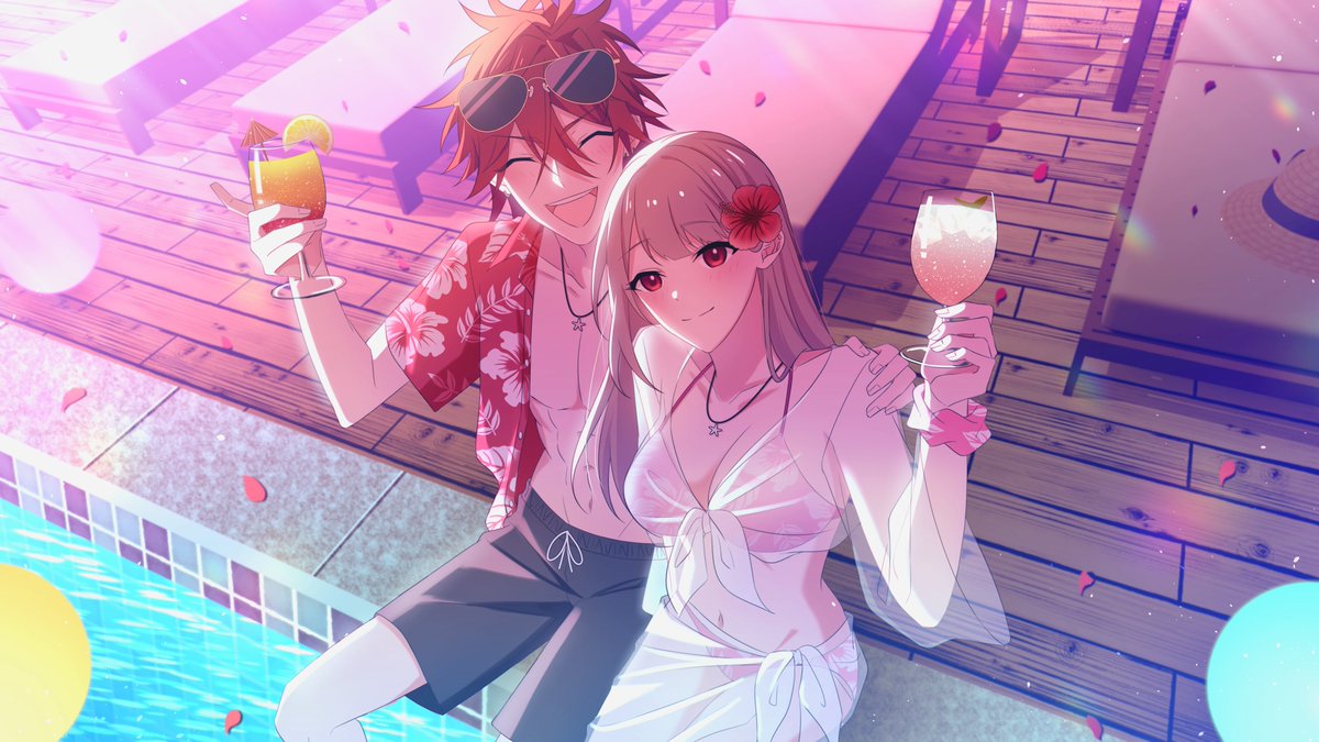 flambekanojo's tweet photo. [ rinaru ]

"C'mon, have a birthday toast with us!"  🥂

07/11 Happy Birthday Aruna! 🌻
#natsuyumeday26 https://t.co/74XAWaXzaf