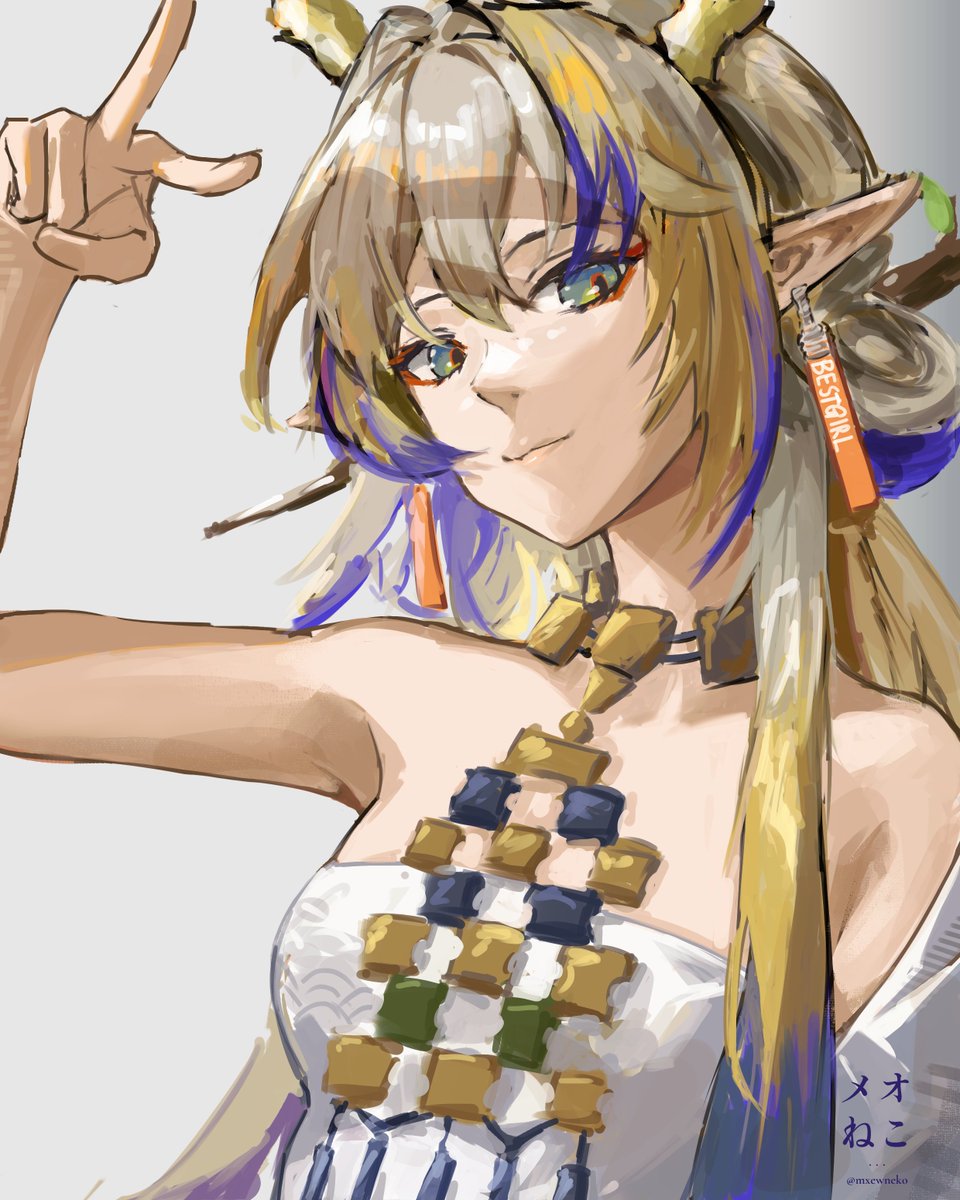mxewneko's tweet photo. "Peace and victory" - Shu

Big sister cheers you up after the long exhausted battle against all the obstacles. 

Yet again, the intention was to have a quick illust but the VC with my fellow creator got too blast and I spent extra hours with it lol.

#arknights https://t.co/F4nQuLr9Ed
