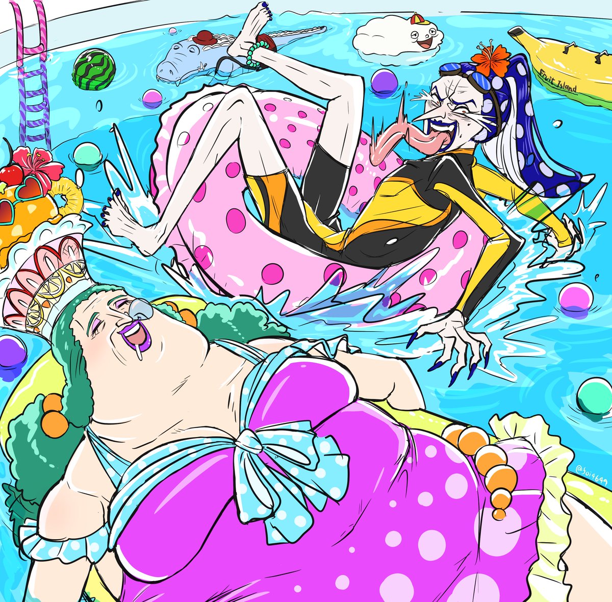 foi4649's tweet photo. 夏の長男長女落書き🍭🍓🌺🌊
あと謎にナイトプール差分がある https://t.co/Jwz3e308TM