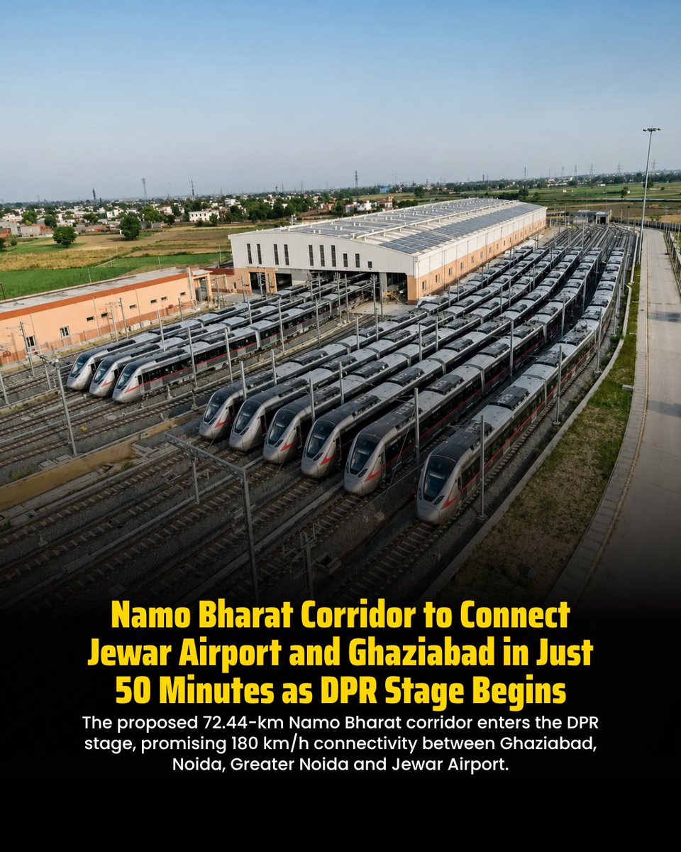 Pk22717855's tweet photo. 🚄 Ghaziabad to Jewar Airport in just 50 minutes! The proposed Namo Bharat corridor enters the DPR stage, promising faster, seamless NCR connectivity. ✈️📈 

#NamoBharat #JewarAirport https://t.co/bVTaXgjDBz