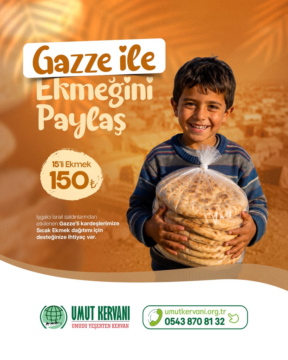 umutkervanivkf's tweet photo. Gazze İle Ekmeğini Paylaş.

İşgalci İsrail saldırılarından etkilenen Gazze’li kardeşlerimize Sıcak Ekmek dağıtımı için desteğinize ihtiyaç var. 

15'li Ekmek: 150 TL

🌐 https://t.co/E3g7qrNP4H
☎️ 0543 870 81 32 https://t.co/iIiJbSiiuf