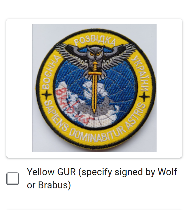 olimanagraphics's tweet photo. @Y_Chornomorets @MapleSyrupF @kvistp @Justinhead1982 @GMClarke21 @GrootCorine @akwtenn @nina_lindroos @RichardKernoha2 @AndersRasmusso2 We have a few more 🦉💛GUR patches signed by this sniper, available for a $100 donation. 
When filling out the form, don't forget to add the comment "Brabus."🎯 https://t.co/BEjJsVKORd