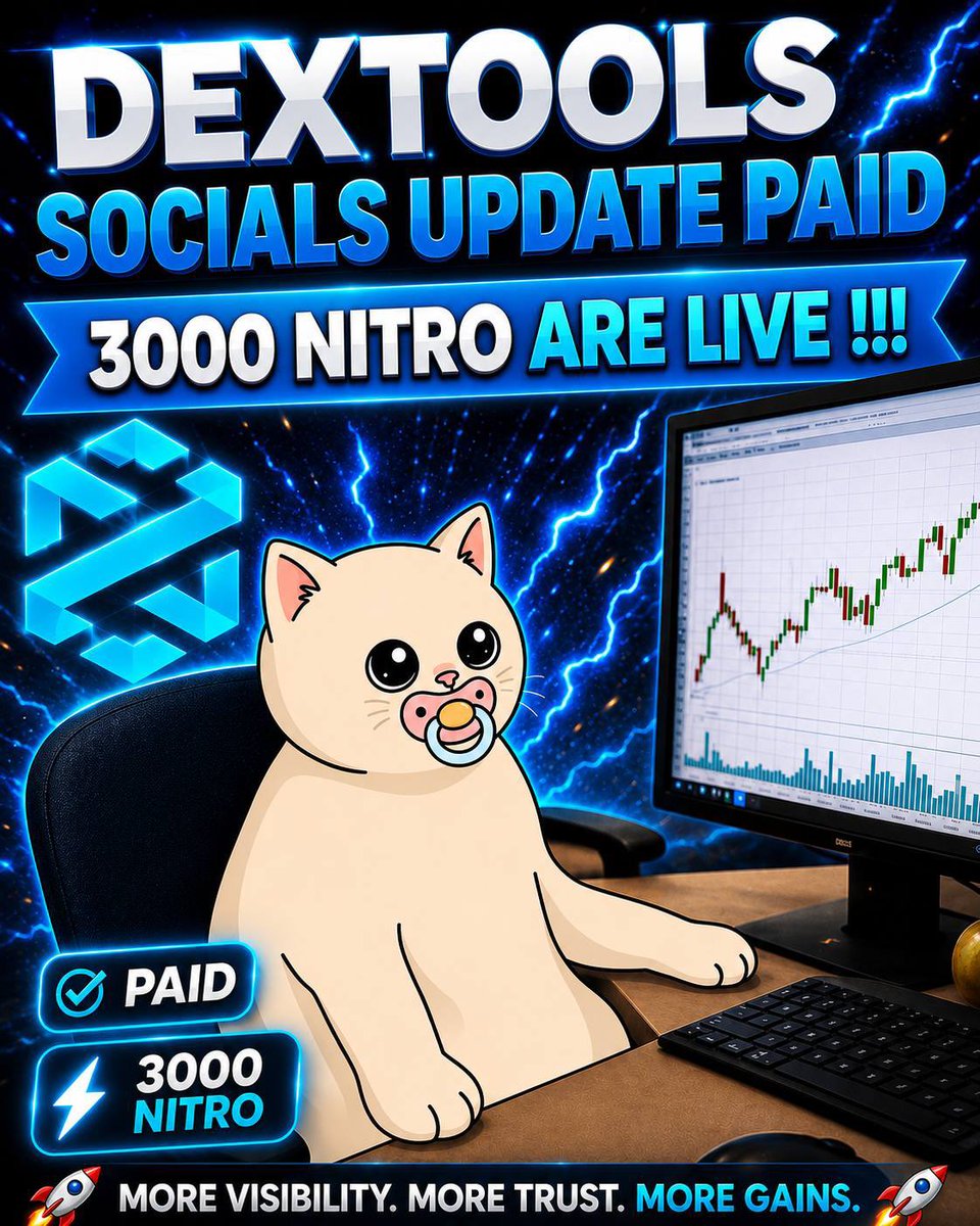 BABY_CASH_CAT_'s tweet photo. DEXTools Socials Update has been paid successfully! ✅

3000 Nitro Pack is now LIVE and pushing hard.⚡️

$BCASHCAT party just started. 

9GT6BKNseh6eWbKENYeXcqxvFDTkDiUPqVjBtpAxpump https://t.co/qfZkg2ee6S