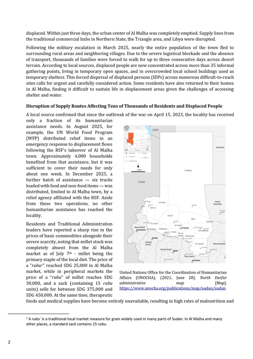 suhrm_org's tweet photo. The Sudanese Human Rights Monitor (SHRM) and Bazza for Development, Humanitarian Services and Peacebuilding Organization

Briefing Note on
the Escalating Risk of Famine in Al Malha Locality, North Darfur State

July 11, 2026 https://t.co/VOSPC4yjmh