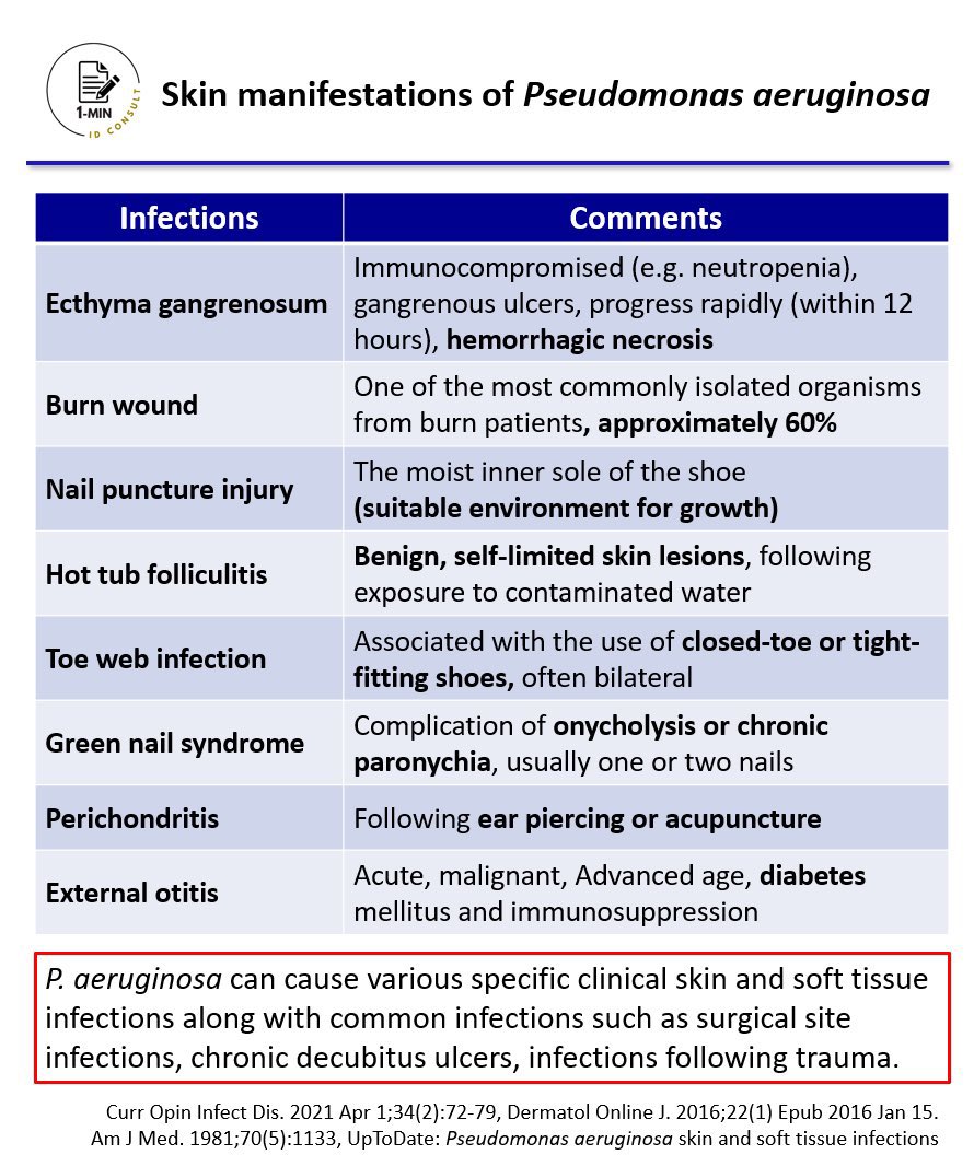 1min_IDconsult's tweet photo. 【Skin manifestations of Pseudomonas aeruginosa】
It's important to understand P. aeruginosa can cause various specific clinical skin and soft tissue infections!
Level: Intermediate
#IDMedEd #IDFellow #IMMedEd #IMResident #Pseudomonas https://t.co/BakbFILsRl