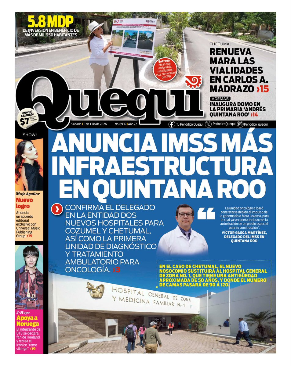 PeriodicoQuequi's tweet photo. ☕ Arranca tu día bien informado
📰 Portadas de HOY | #Quequi
📅 Sábado 11 de julio de 2026
🌐 https://t.co/LSBRNtFLu3 https://t.co/AlO5Cn0weU