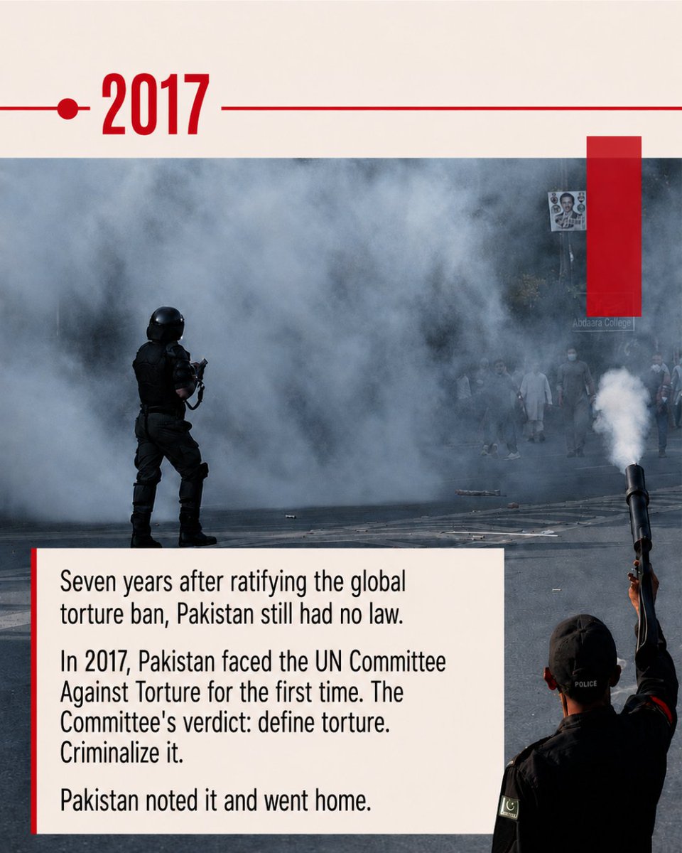HRCP87's tweet photo. It took 12 years to pass. Five bills failed before it. 

The UN had to reprimand Pakistan to get it moving. 

And when it finally arrived in 2022, the part that recognised psychological torture had been stripped out.

@EUPakistan https://t.co/iyNPfJw9N9