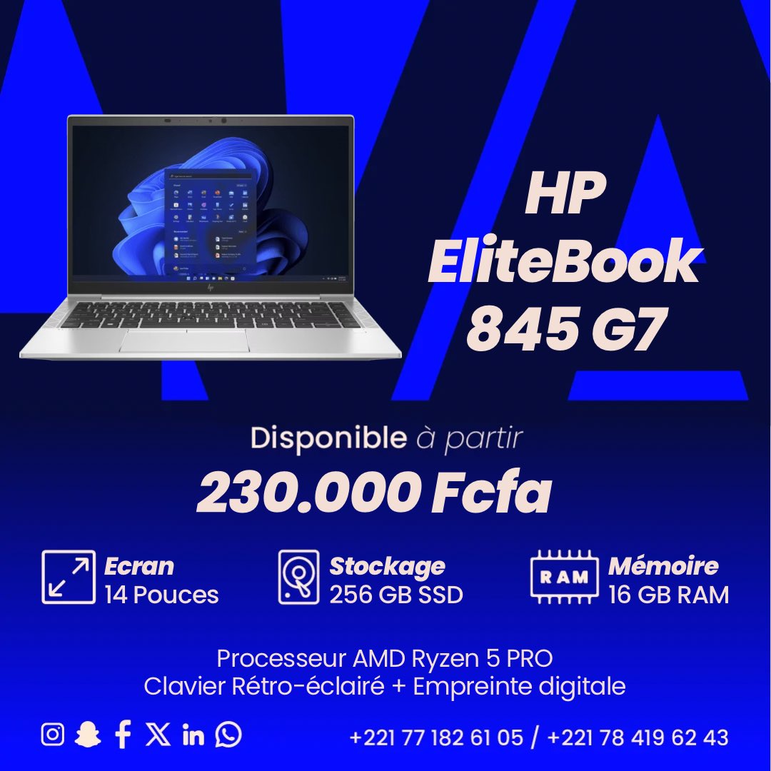 LVAelectronique's tweet photo. HP EliteBook 845 G7 10th Gen

~Processeur AMD Ryzen™️ 5 PRO 4650U (2.10GHz · Max Turbo Speed 4.0 GHz)
~Ram 16Go DDR4 (ext à 32Go) 
~Disque Dur SSD Nvme 256Go (Ext à 512Go)
~Écran FHD 14 pouces IPS, antireflet eDP, à rétroéclairage WLED
~Clavier Rétro-éclairé + Empreinte Digitale https://t.co/7F8spEtEns