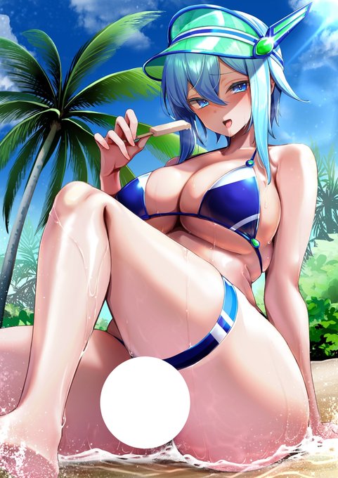【R-18 ふたなり】 サンプルではこんな感じで股間は白ノリになってますが、水着越しのおぺにすなので実際のグッズではノーモザイクでお届けできそうとのことでした。 白ノリ無しのイラストは支援サイトにて見れるようにしたので興味あったら覗きに来てください