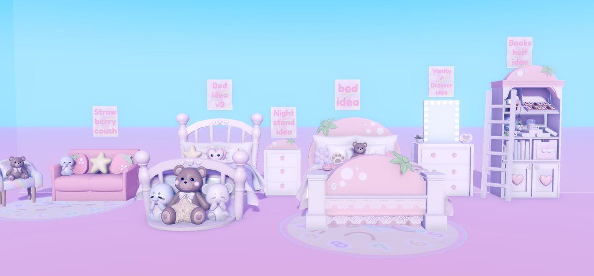SnoozySenivo's tweet photo. almost done with the bedroom strawberry set! i just need to make : Gaming set up, closet (clothing ideas) Custom poster ideas &amp; some other things! 😄 https://t.co/LfNYm8SwpJ