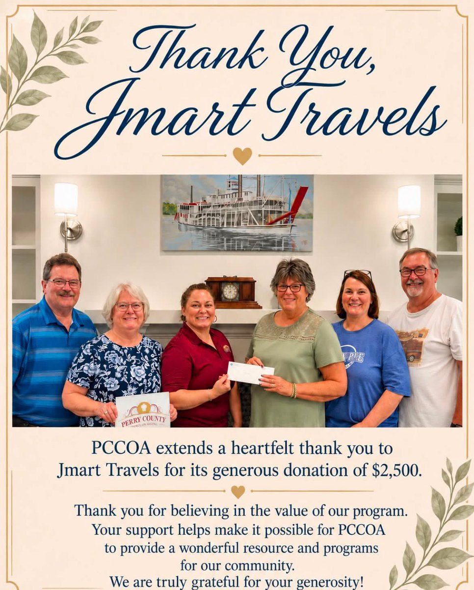 jasondmartin's tweet photo. This one means a lot to me. My mom has shown me firsthand just how important the Perry County Council on Aging is to so many people in our community. I'm proud of what JMart Travels was able to do. https://t.co/Coexa5cEej