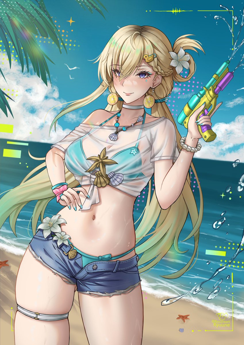 Ryuuneart's tweet photo. Lynae having fun at the beach  ⭐️ 💦 ✨
#WutheringWaves #鳴潮 https://t.co/umvzdHyayc