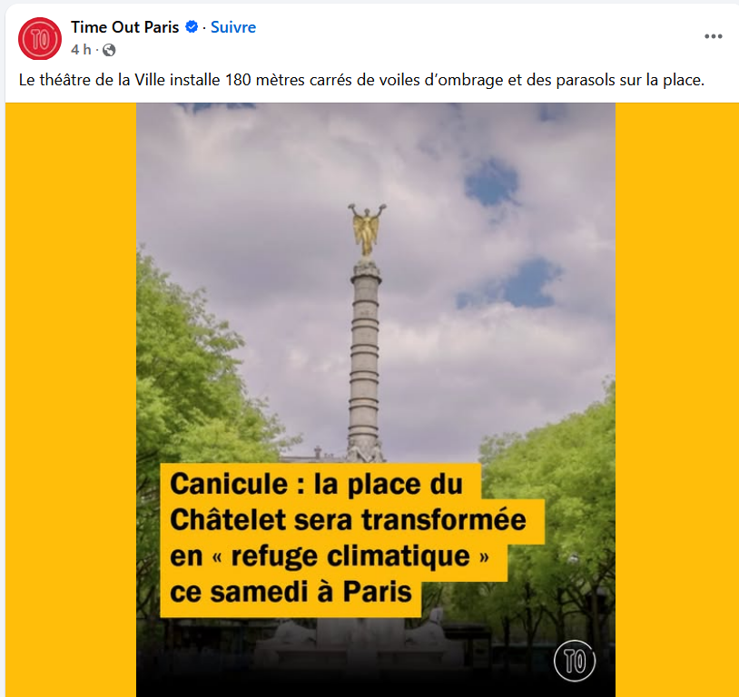 JCQDSE's tweet photo. La mairie de Paris a définitivement fondu les plombs :

Elle installe un "refuge climatique" constitué de 180 m2 de voilages sur une place de 3 000 m2 dont le sol est chauffé à 60°, autour d'une fontaine à sec. 

(Il y aura aussi une "free danse party", pour sauver la planète.) https://t.co/QnwCL5jh1Y