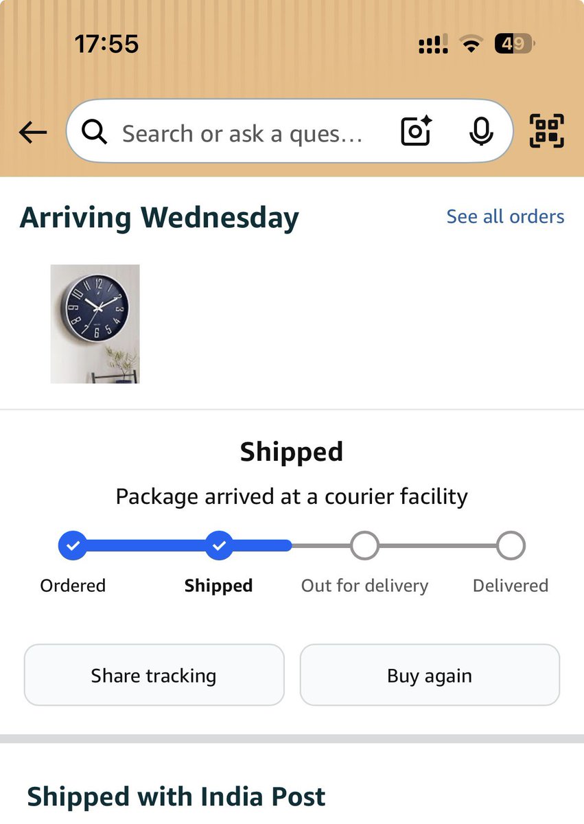 RomilS27's tweet photo. @amazonIN Have ordered Nautica wall clock during Prime day. My account section stull shows clock is under transit and scheduled to be deliver on next week Wednesday. And at same time today I have received fully damaged clock which is of no use at all. Please support. https://t.co/7gfoApcUxF