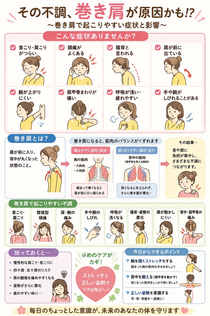 jin_ai10's tweet photo. 意外と多い巻き肩の人‼️

巻き肩の改善って難しいけど…
これなら続けられそうだね🤔

巻き肩を放置すると起こる症状は👇 https://t.co/Bq9BudYCGg