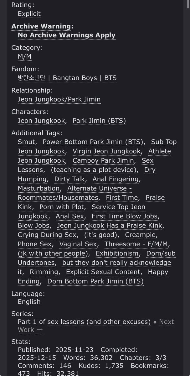 613_ficarchive's tweet photo. ⋆｡°✩ pulled from my bookmarks ✩°｡⋆

☆ title: like a virgin
☆ author: @cresserendipity 
☆ pairing: jikook
☆ tags: swimmer jk, camboy jm, roommates to lovers
☆ link: https://t.co/2HOnjKPTGw

⋆ take a fic, leave a kudos ⋆ https://t.co/1OJk3XuOVe