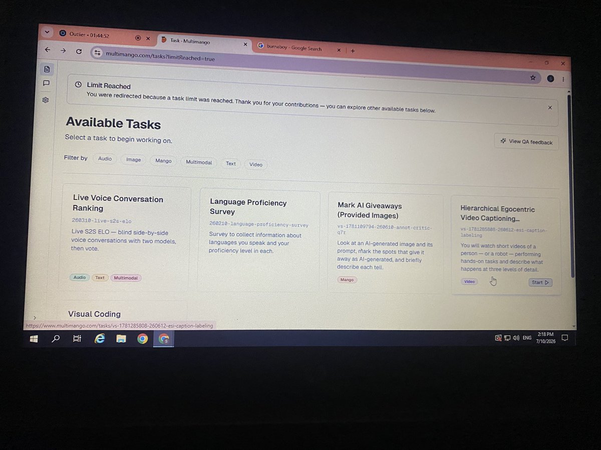 dantemoth's tweet photo. 10hrs without task,outlier Abeg,this is my day 3 of begging you guys ๐ญ๐.#outlierai #outlierproblem #outlieraiaccountManagment https://t.co/7IAMFOq1tV