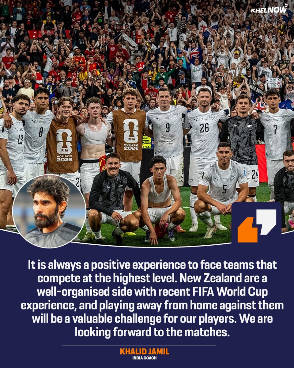 KhelNow's tweet photo. Take a look at what the Indian football team's head coach Khalid Jamil had to say on India facing the FIFA World Cup 2026 participants New Zealand later this year in November.
#IndianFootball #IndianFootballTeam #INDNZ #FIFAWorldCup #KhalidJamil https://t.co/NH4dy6NsQt