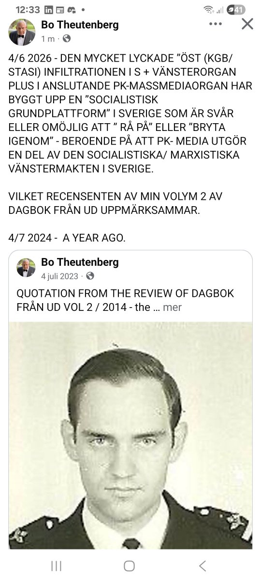 olsson_ted's tweet photo. @boyeunique Rösta höger så du får partier som står emot ryssland! Läs Dagbok från UD av Bo Theutenberg https://t.co/F2DNHDJ6PL