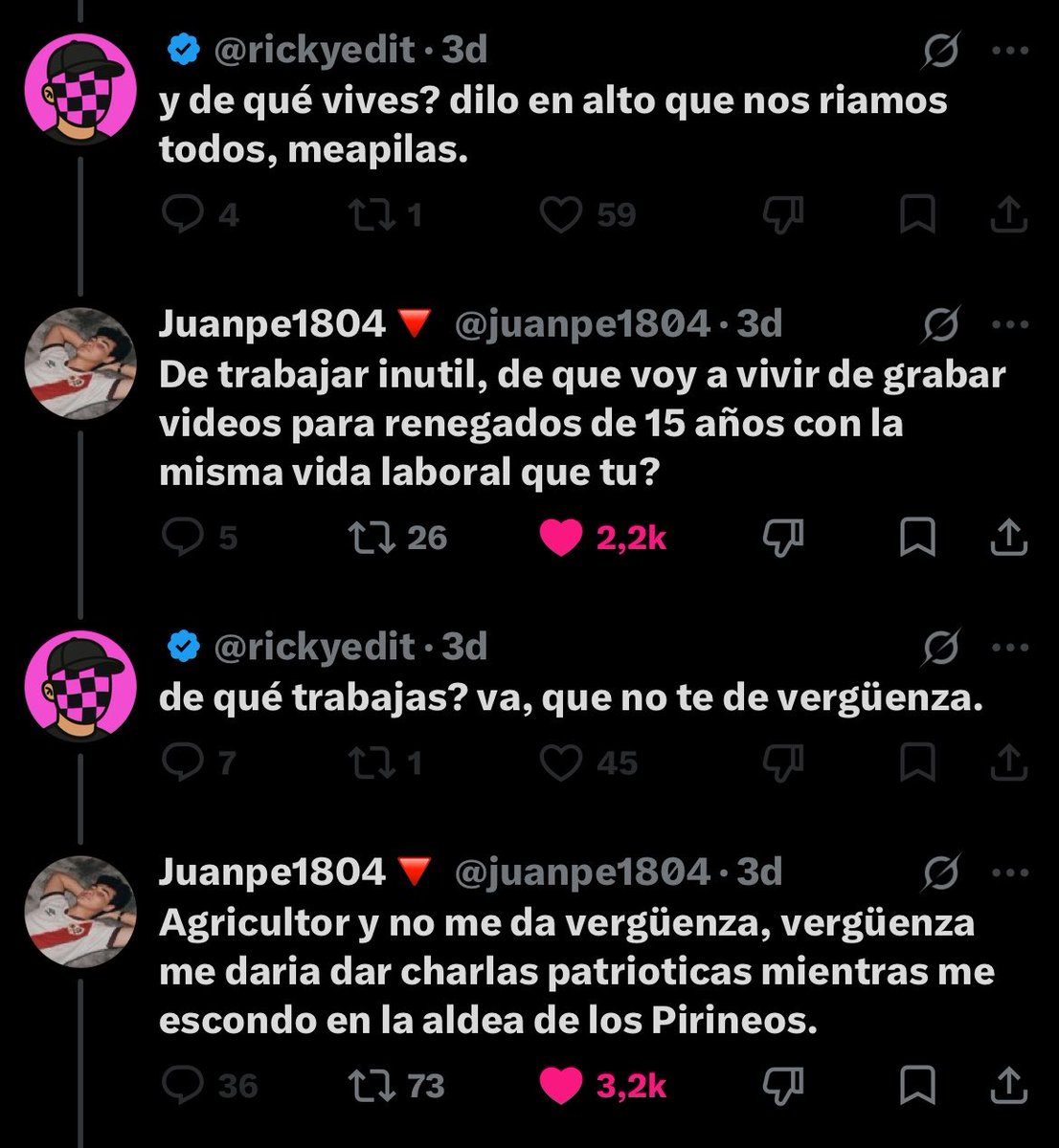 rafalozzz's tweet photo. 📲 un AGRICULTOR HUMILLÓ a RICKY EDIT por caer en BULOS y este respondió con CLASISMO: 

“jajajajaja me vas a dar lecciones tú desde la base de la pirámide. ¡venga a descansar, que mañana te toca levantarte antes que el sol para seguir cobrando el salario mínimo, machaca!” https://t.co/Ofa4Lq6TQP