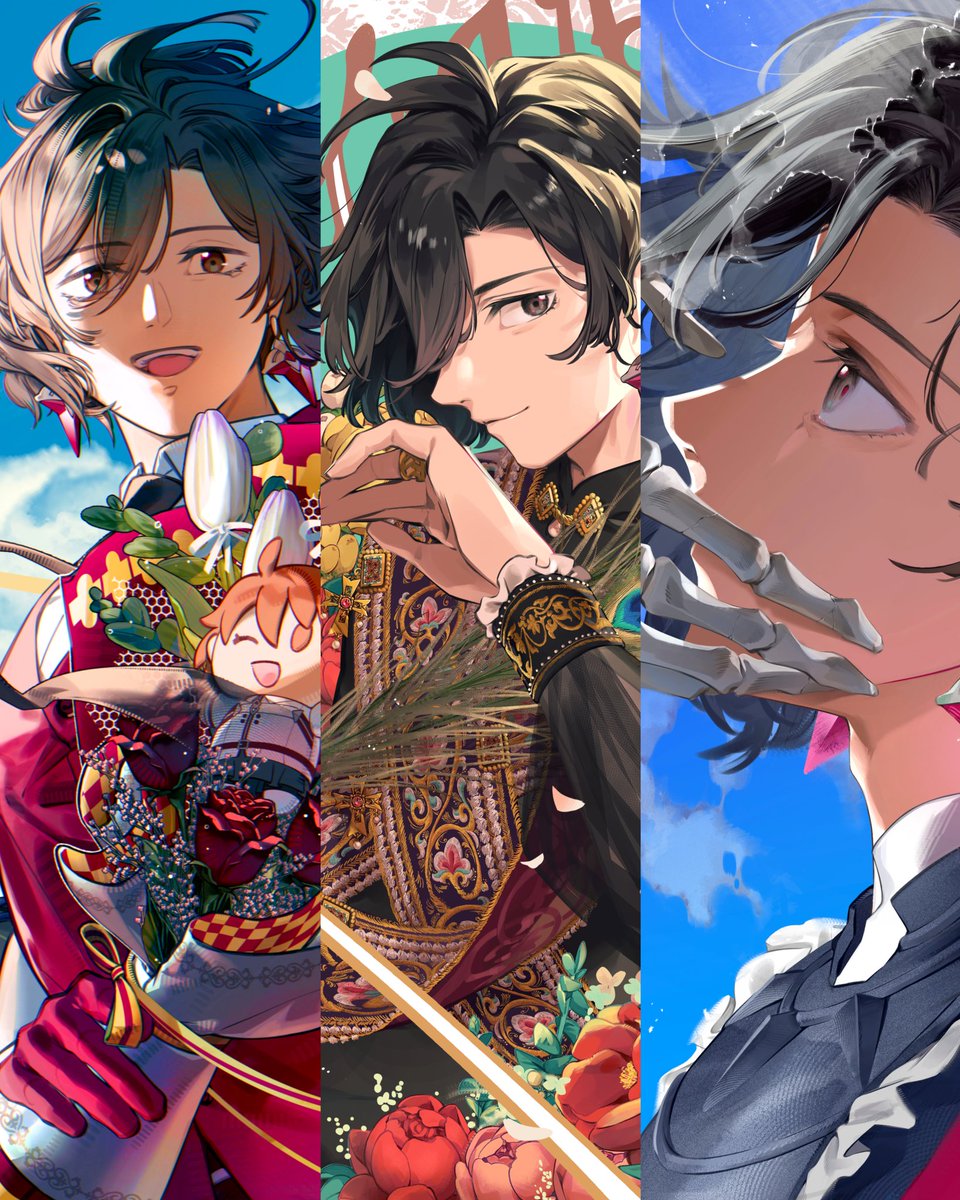 shooou_0104's tweet photo. という訳で、こちらの3枚がまた大陸版FGO10周年フェスのイラスト展に入選しました☺️今年もまた3枚そろって嬉しい！
例年と同じく現場で複製画として展示されます！そのうちの1枚はまだ制作中でお楽しみに✌🏻️
本家の陛下ま��かなまだかな~ https://t.co/X49AIRyrTp