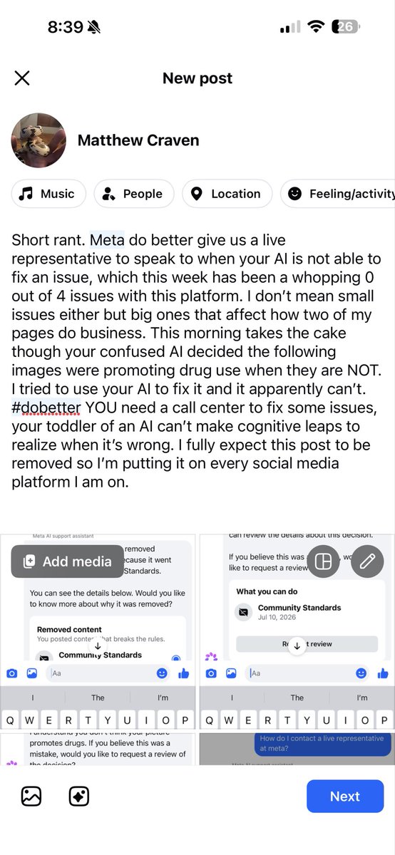 HBR_Designs's tweet photo. @Meta This morning takes the cake your confused AI decided the following images were promoting drug use when they are NOT. I tried to use your AI to fix it and it apparently can’t. #dobetter YOU need a call center to fix some issues. https://t.co/KWv9BS9bKv