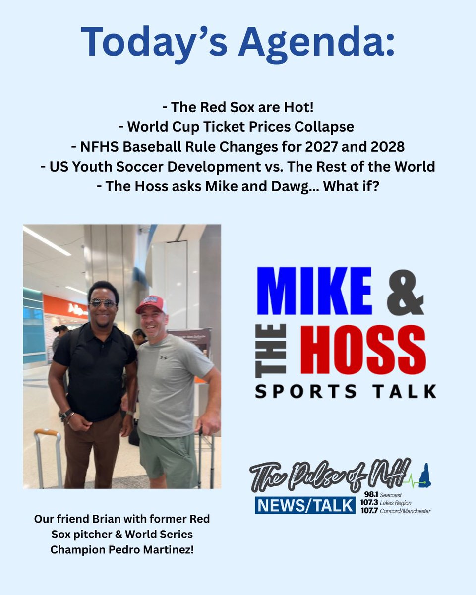 mikeandthehoss's tweet photo. Happy Mike &amp; The Hoss Saturday! Tune in today for a great show on @thepulseofnh. Everything from the Red Sox to US Youth Soccer Development! 11AM! 

#SportsTalk #newengland #redsox #soccer https://t.co/9zyY1GX77T
