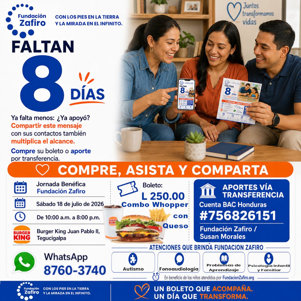 FundaZafiro's tweet photo. ¿Ya apoyó a #niños con problemas de #aprendizaje? Compartir esta invitación también multiplica el alcance y puede llegar a alguien que quiera comprar, aportar o sumarse. 

Faltan 8 días. Un reenvío también abre oportunidades. 💙📲

#TEA #TDAH #Tegucigalpa https://t.co/f2km8N2IJ0