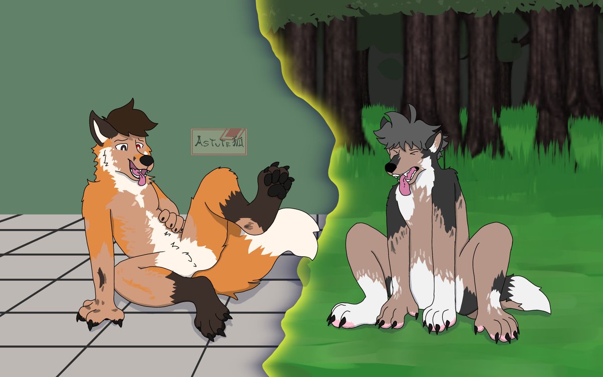 Astute_TheFox53's tweet photo. Looks like reality is shifting, From chilling in a room with my bf to turning into a fox &amp; wolf in the forest, Better to just turn our brains off and be good boys :3 (ft: @Antonilobito234)

​(Poses: @/Scorwynning &amp; @/to7ny11)

#digitalart #TF #transformation #canine https://t.co/p52cNFoeWH