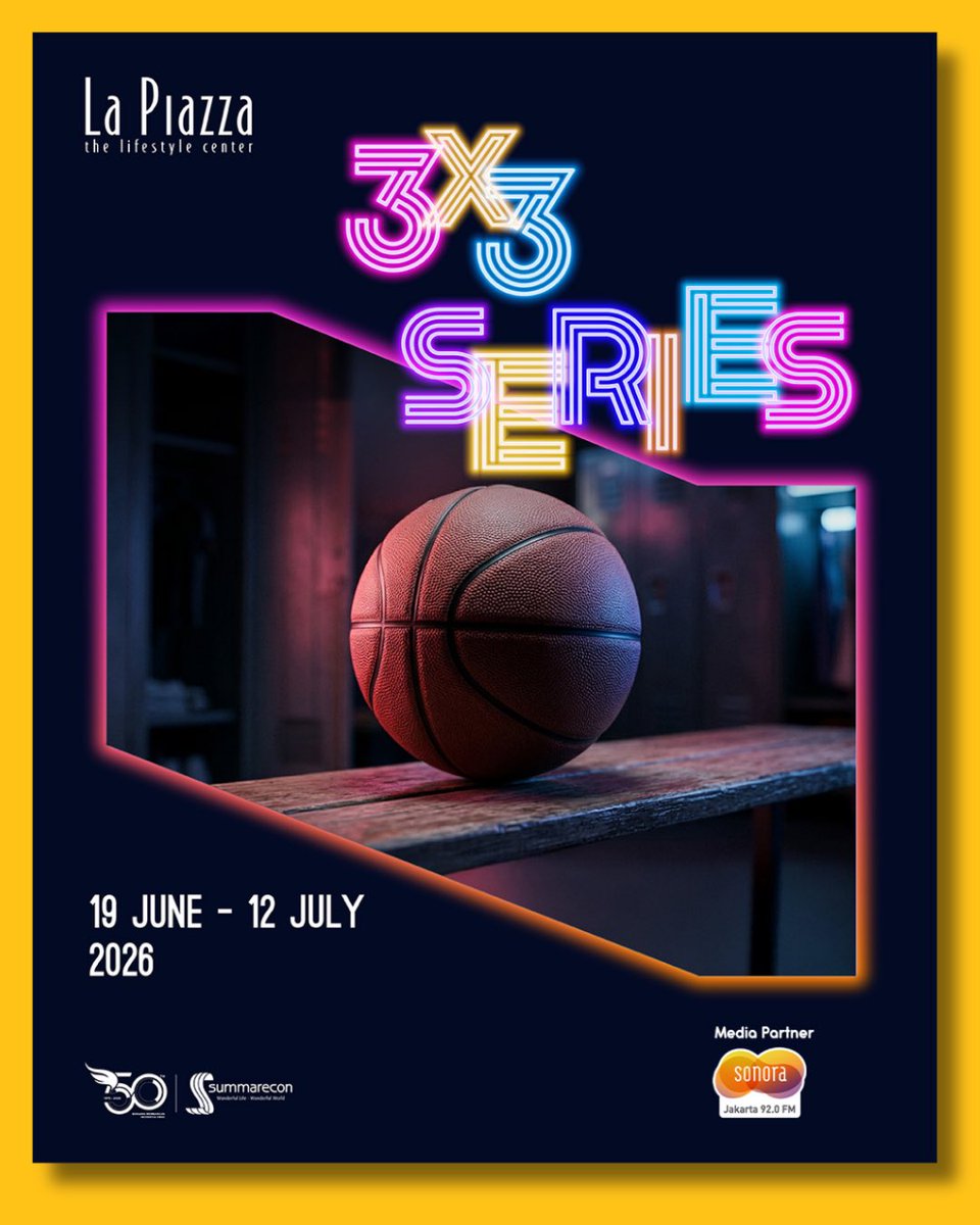 SonoraFM92's tweet photo. 🏀 3x3 Series hadir di La Piazza! Saksikan aksi basket 3x3 penuh energi dan persaingan seru dari 19 Juni–12 Juli 2026. Ajak teman dan rasakan atmosfer kompetisi yang bikin adrenalin terpacu. Sampai ketemu di La Piazza! #3x3Series #LaPiazza #Basketball #SonoraFM https://t.co/P4tYXgZtYY
