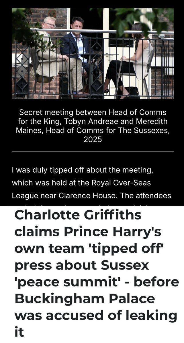 XOQueenEsther's tweet photo. I have a problem with Charlotte Griffiths now saying Harry and Meghan’s team leaked the story and then blamed the Palace for a “betrayal of trust.”

If that’s what happened, why wasn’t it made clear when Buckingham Palace was taking the blame? By the time this comes out, the damage has already been done. Everyone who wanted to drag the King and the Royal Family already has, while Harry and Meghan walk away without any accountability. No wonder Harry and Megahn Markle get away with all the lies they spew. 

This is the same problem I have with the Sussex WhatsApp group. Stories get leaked, talking points get circulated, and too many journalists just print whatever they’re sent. No questions asked. No fact-checking. No pushback.

That’s not journalism. That’s being a Sussex mouthpiece.

If any story and any self-serving narrative can be planted and published without anyone bothering to verify it, where’s your journalistic integrity? Shame on these so-called journalists. Your job is to question what you’re told, not become a PR extension for one side.

It’s genuinely disappointing to see journalists forget what journalism is supposed to be. At the very least, have some respect for the profession and the responsibility that comes with it. But if you’re willing to print whatever you’re fed without doing your due diligence, don’t call yourself a journalist.