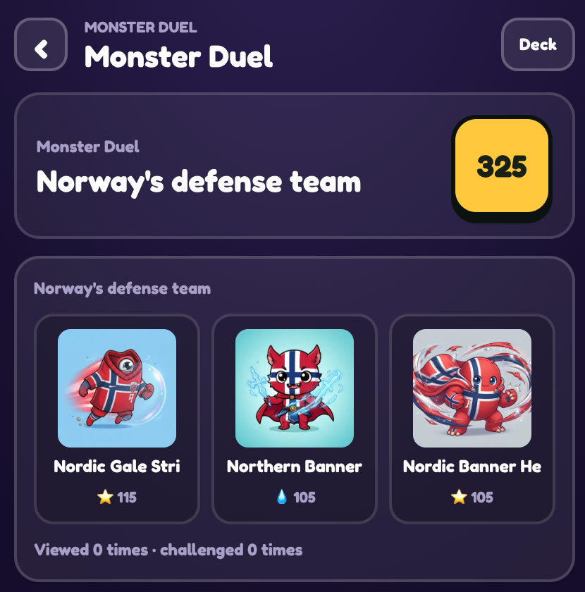 playsnapmonster's tweet photo. 🚨 Can YOU defeat My Norway's Team? 🇳🇴
🛡️ Power: 325
👹 Three monsters. One mission.
It's time to put your deck to the test.
👉 Challenge Norway now and show everyone whose strategy reigns supreme.
If you're ready, click the challenge link below.
https://t.co/46yVb6xn6I

#SnapMonster #FIFAWorldCup #Norway