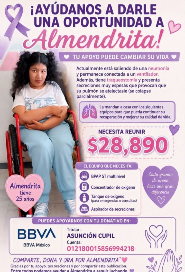 jessrodries's tweet photo. @aqcazteca necesitamos de su ayuda para que Almendra pueda salir del hospital, el hospital no cuenta con asignación de aparatos. Ayuda por favor 🙏🏼🙏🏼Está internada en el INER https://t.co/hFlivkPYoF
